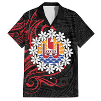 Tahitian Coat Of Arm and Tiare Flower Family Matching Off Shoulder Short Dress and Hawaiian Shirt Polynesian Tribal Tattoo LT9 Dad's Shirt - Short Sleeve Black - Polynesian Pride