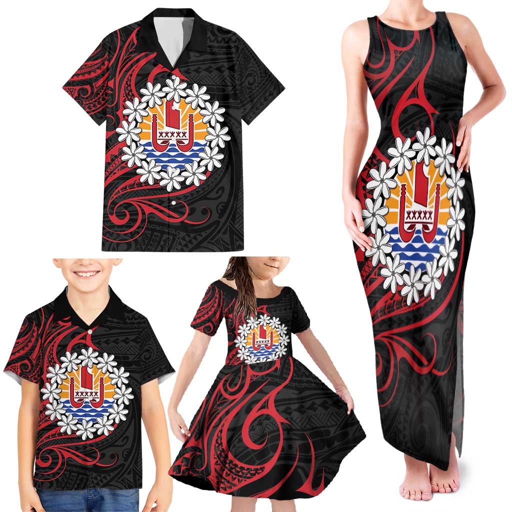 Tahitian Coat Of Arm and Tiare Flower Family Matching Tank Maxi Dress and Hawaiian Shirt Polynesian Tribal Tattoo LT9 - Polynesian Pride