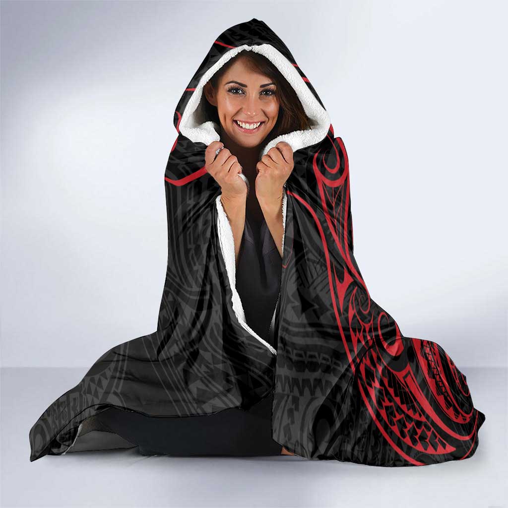 Tahitian Coat Of Arm and Tiare Flower Hooded Blanket Polynesian Tribal Tattoo