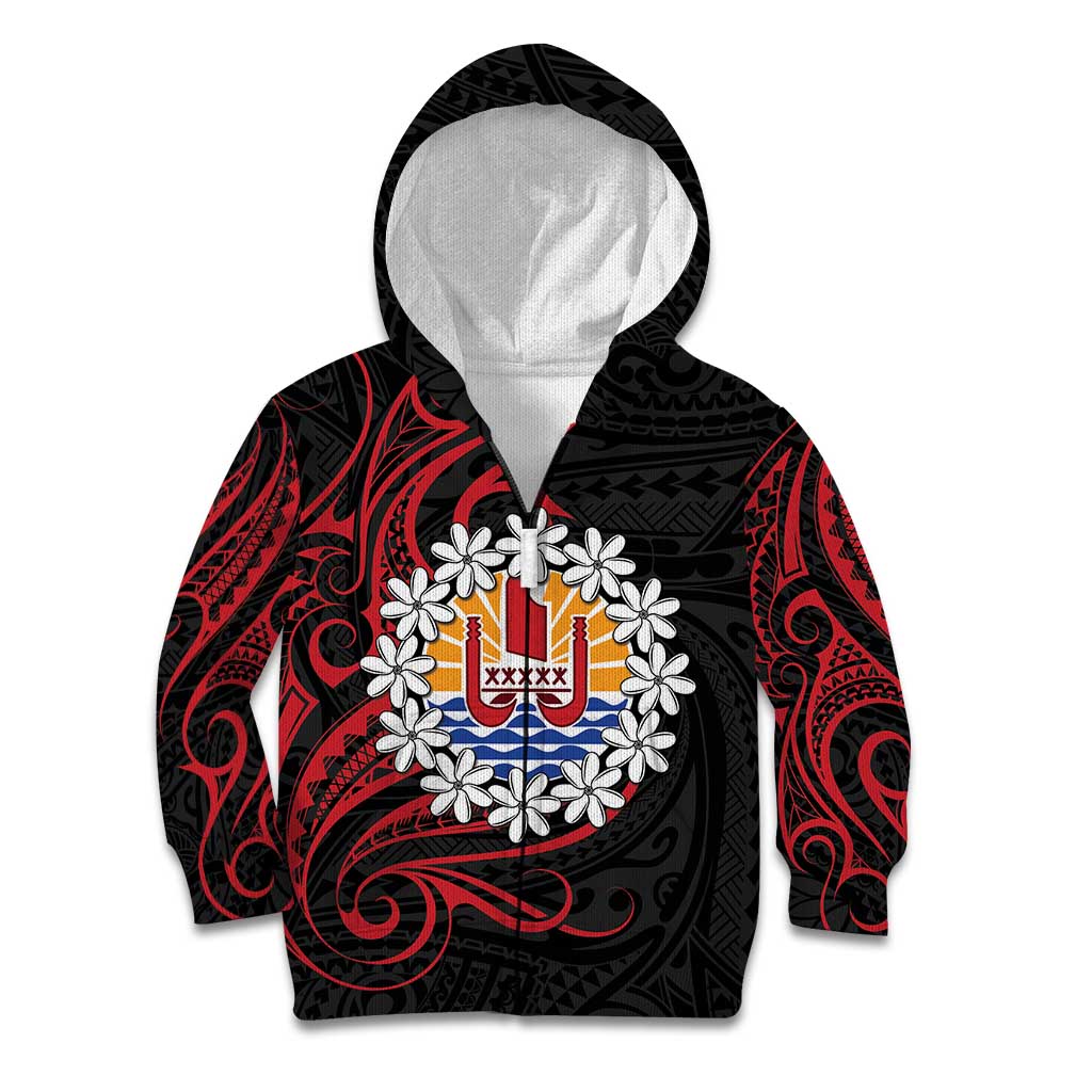 Tahitian Coat Of Arm and Tiare Flower Kid Hoodie Polynesian Tribal Tattoo