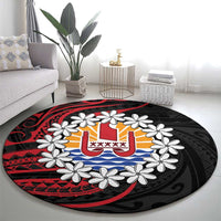 Tahitian Coat Of Arm and Tiare Flower Round Carpet Polynesian Tribal Tattoo