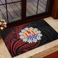 Tahitian Coat Of Arm and Tiare Flower Rubber Doormat Polynesian Tribal Tattoo