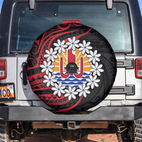 Tahitian Coat Of Arm and Tiare Flower Spare Tire Cover Polynesian Tribal Tattoo LT9 Black - Polynesian Pride
