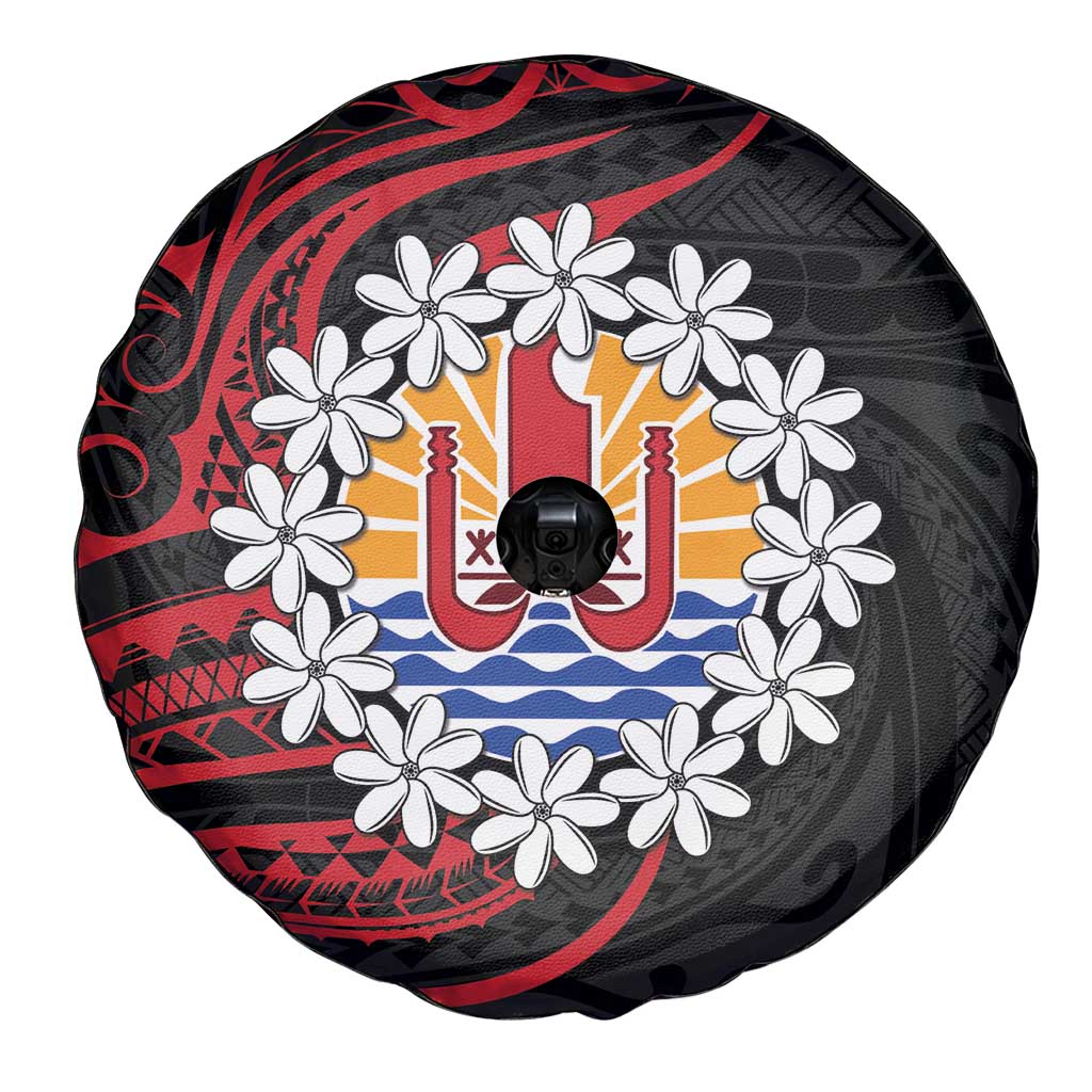 Tahitian Coat Of Arm and Tiare Flower Spare Tire Cover Polynesian Tribal Tattoo LT9 - Polynesian Pride