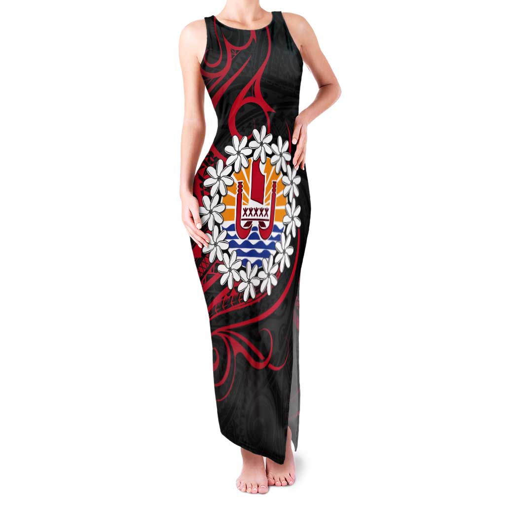 Tahitian Coat Of Arm and Tiare Flower Tank Maxi Dress Polynesian Tribal Tattoo LT9 Women Black - Polynesian Pride