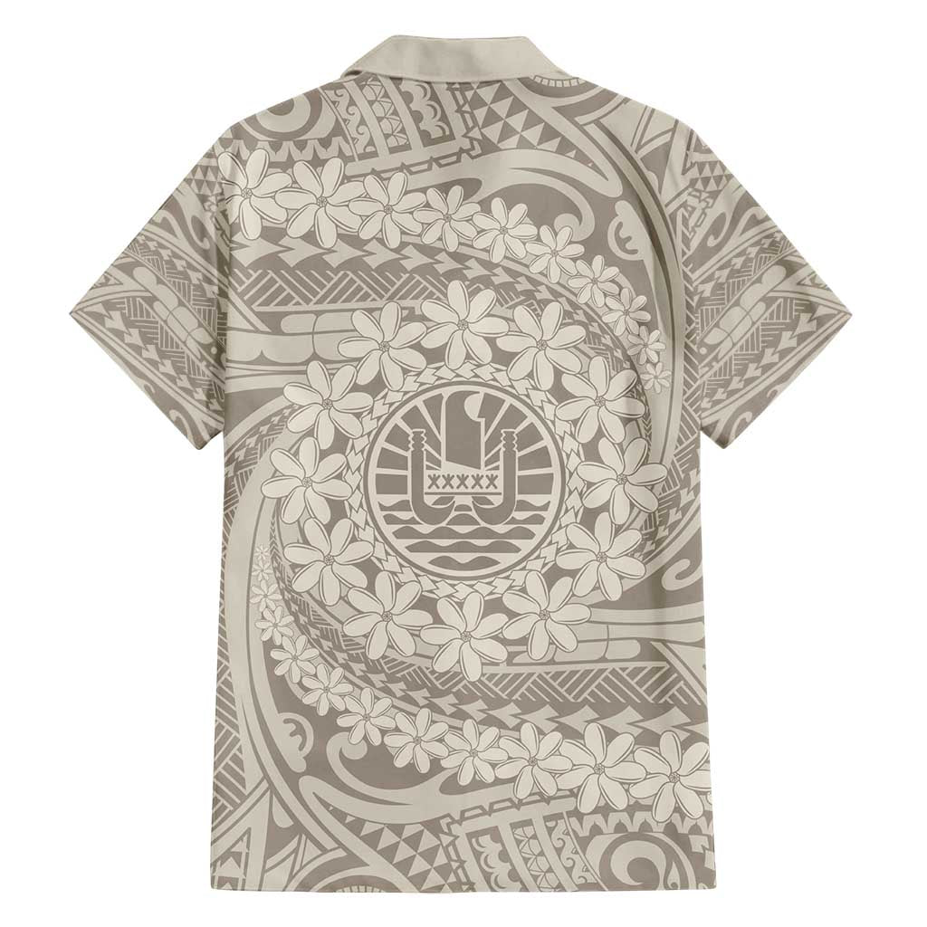 Tahitian Tiare Flower Family Matching Long Sleeve Bodycon Dress and Hawaiian Shirt Beige Polynesian Pattern