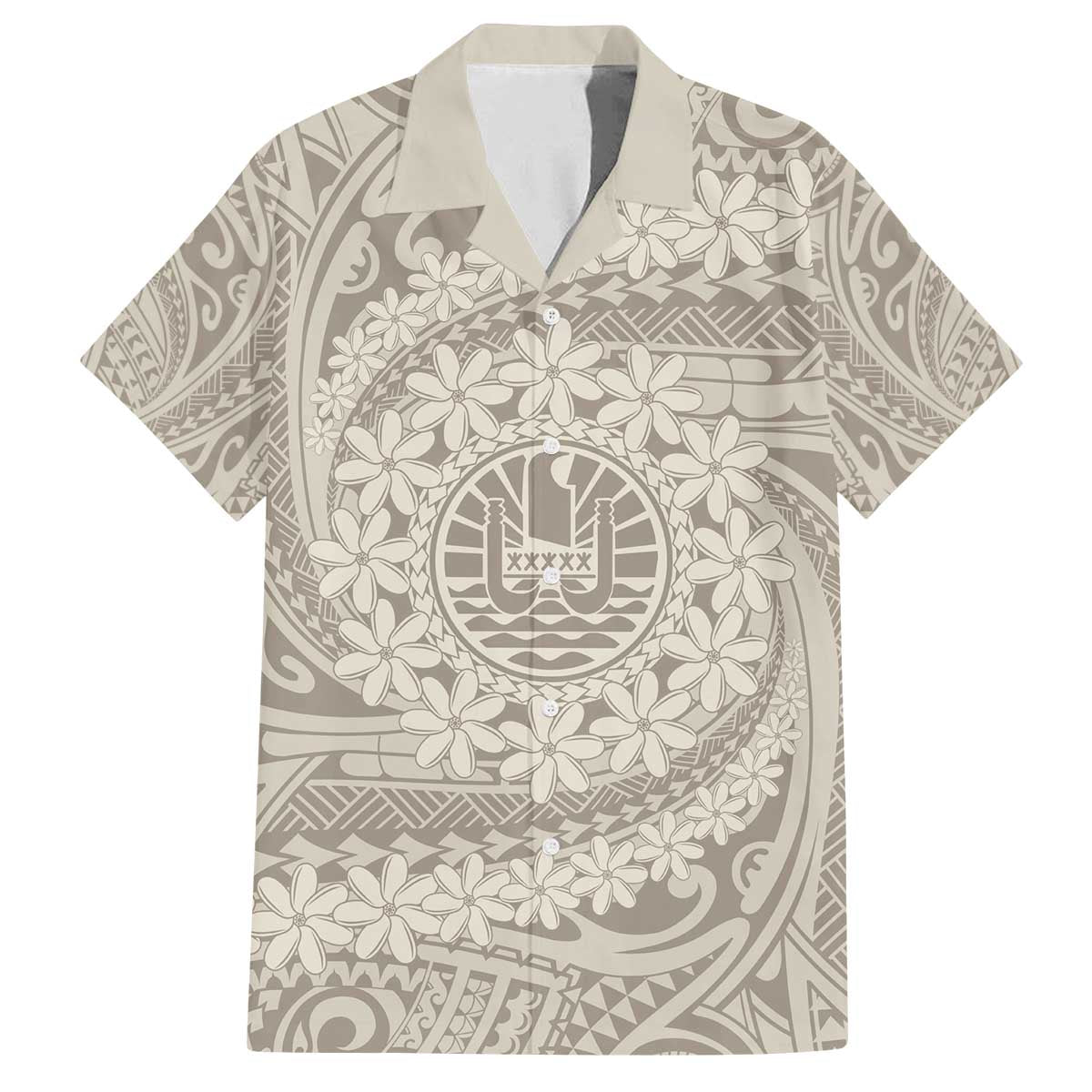 Tahitian Tiare Flower Family Matching Off The Shoulder Long Sleeve Dress and Hawaiian Shirt Beige Polynesian Pattern LT9 Dad's Shirt - Short Sleeve Beige - Polynesian Pride