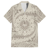 Tahitian Tiare Flower Family Matching Off The Shoulder Long Sleeve Dress and Hawaiian Shirt Beige Polynesian Pattern LT9 Dad's Shirt - Short Sleeve Beige - Polynesian Pride