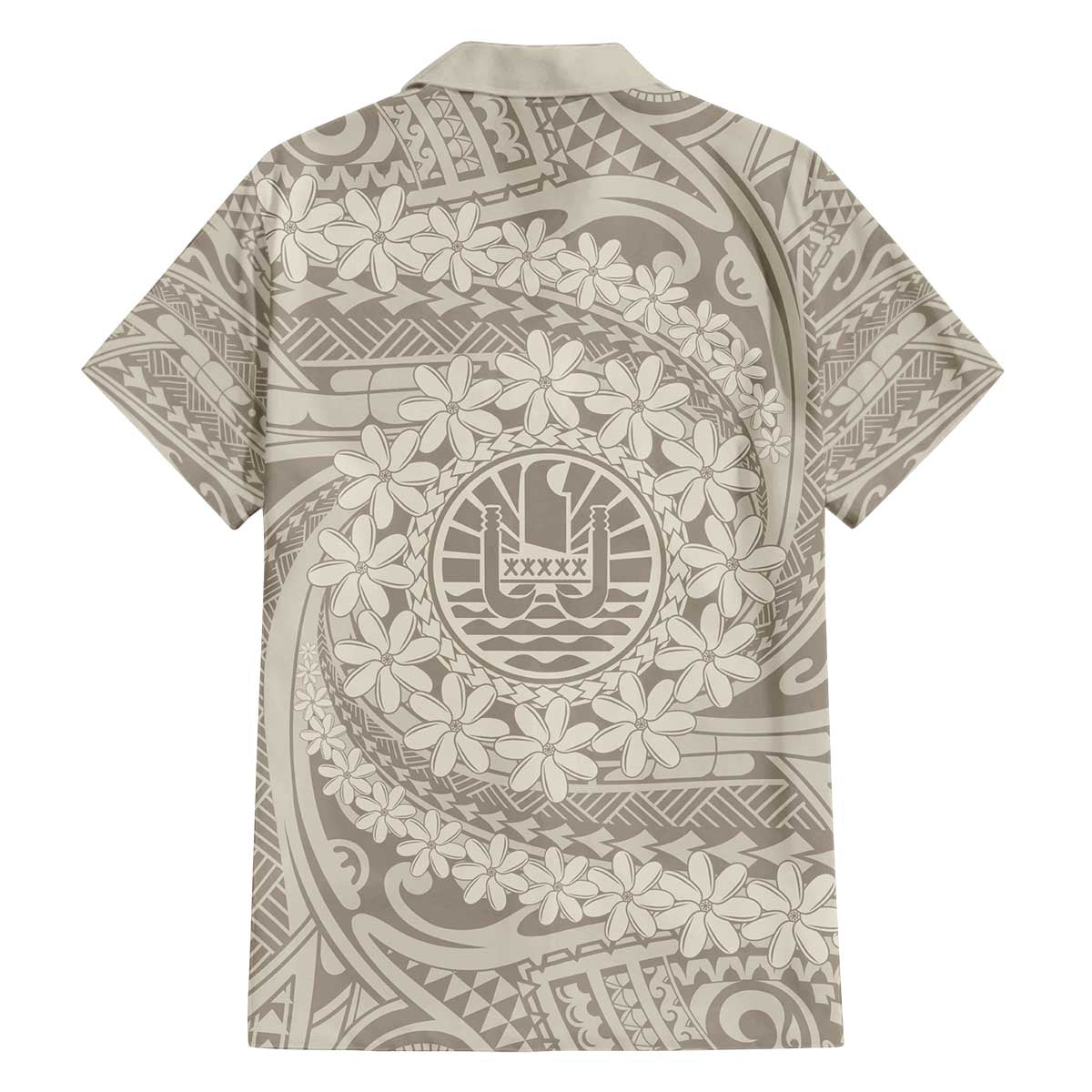 Tahitian Tiare Flower Family Matching Off The Shoulder Long Sleeve Dress and Hawaiian Shirt Beige Polynesian Pattern LT9 - Polynesian Pride