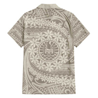 Tahitian Tiare Flower Family Matching Off The Shoulder Long Sleeve Dress and Hawaiian Shirt Beige Polynesian Pattern LT9 - Polynesian Pride