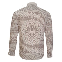 Tahitian Tiare Flower Family Matching Off The Shoulder Long Sleeve Dress and Hawaiian Shirt Beige Polynesian Pattern LT9 - Polynesian Pride