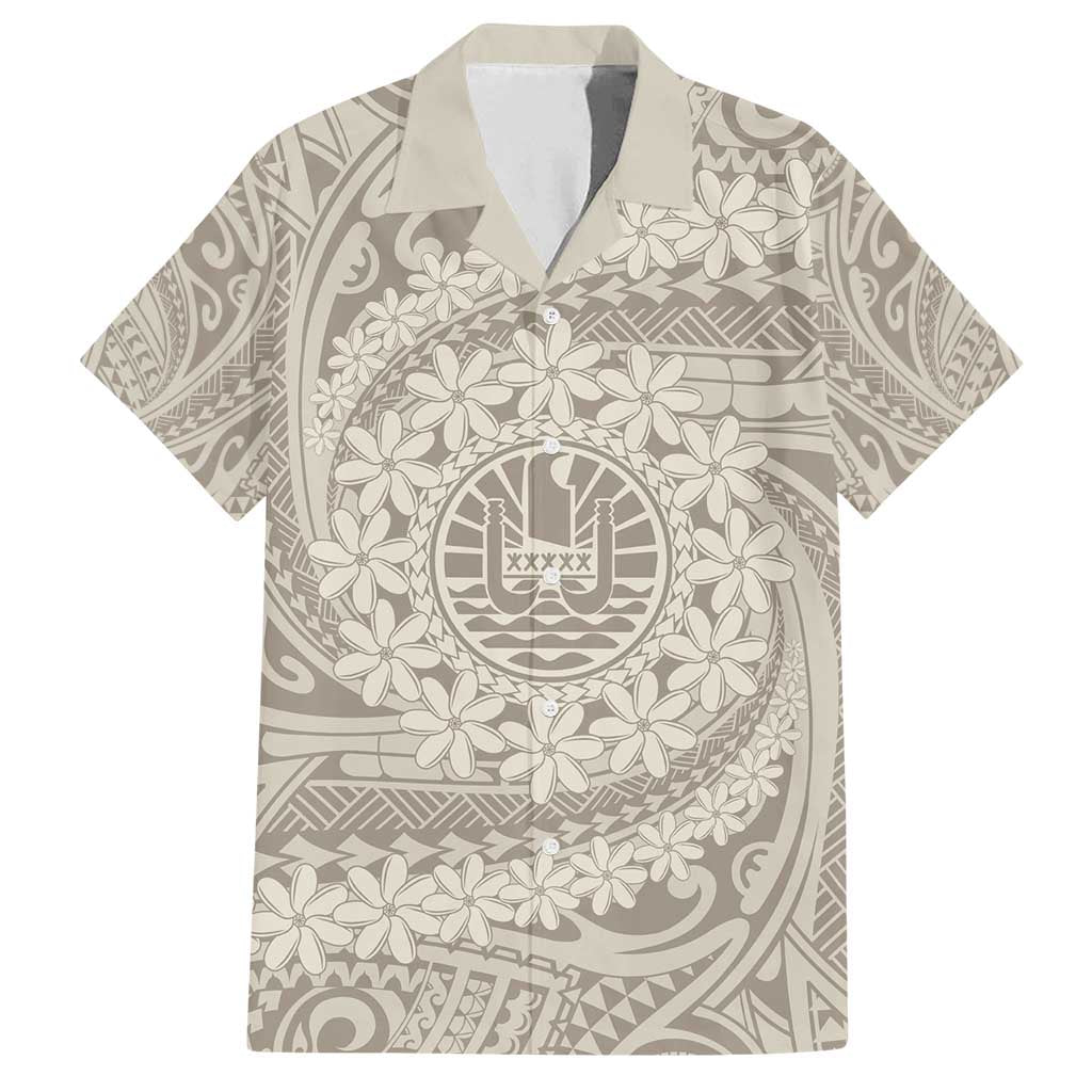 Tahitian Tiare Flower Family Matching Off Shoulder Maxi Dress and Hawaiian Shirt Beige Polynesian Pattern