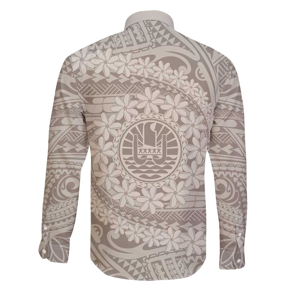 Tahitian Tiare Flower Family Matching Off Shoulder Short Dress and Hawaiian Shirt Beige Polynesian Pattern