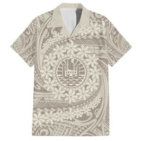 Tahitian Tiare Flower Family Matching Summer Maxi Dress and Hawaiian Shirt Beige Polynesian Pattern