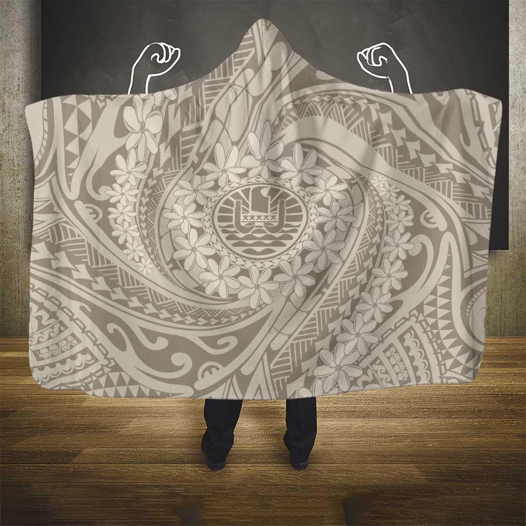 Tahitian Tiare Flower Hooded Blanket Beige Polynesian Pattern