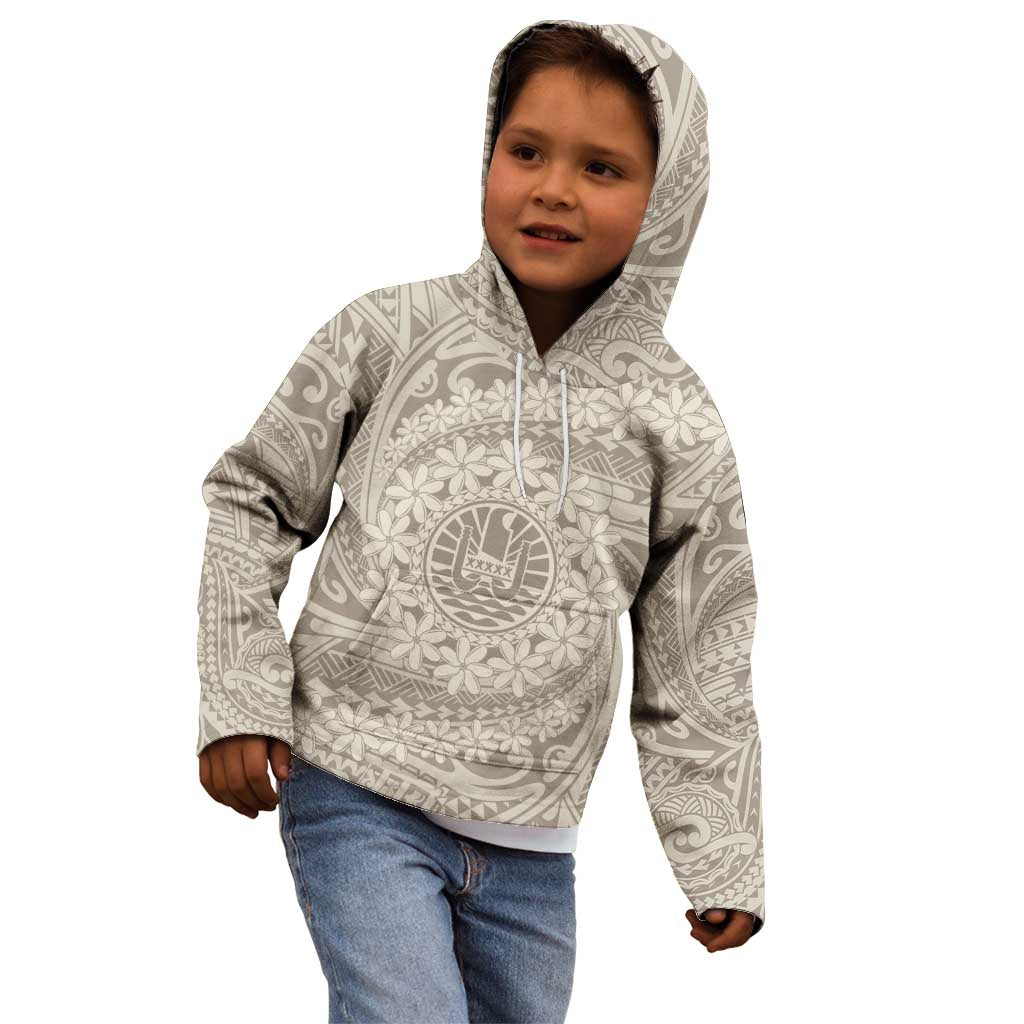 Tahitian Tiare Flower Kid Hoodie Beige Polynesian Pattern