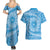 Tahitian Tiare Flower Couples Matching Summer Maxi Dress and Hawaiian Shirt Blue Polynesian Pattern