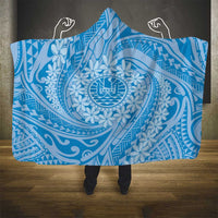 Tahitian Tiare Flower Hooded Blanket Blue Polynesian Pattern