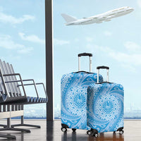 Tahitian Tiare Flower Luggage Cover Blue Polynesian Pattern