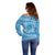 Tahitian Tiare Flower Off Shoulder Sweater Blue Polynesian Pattern