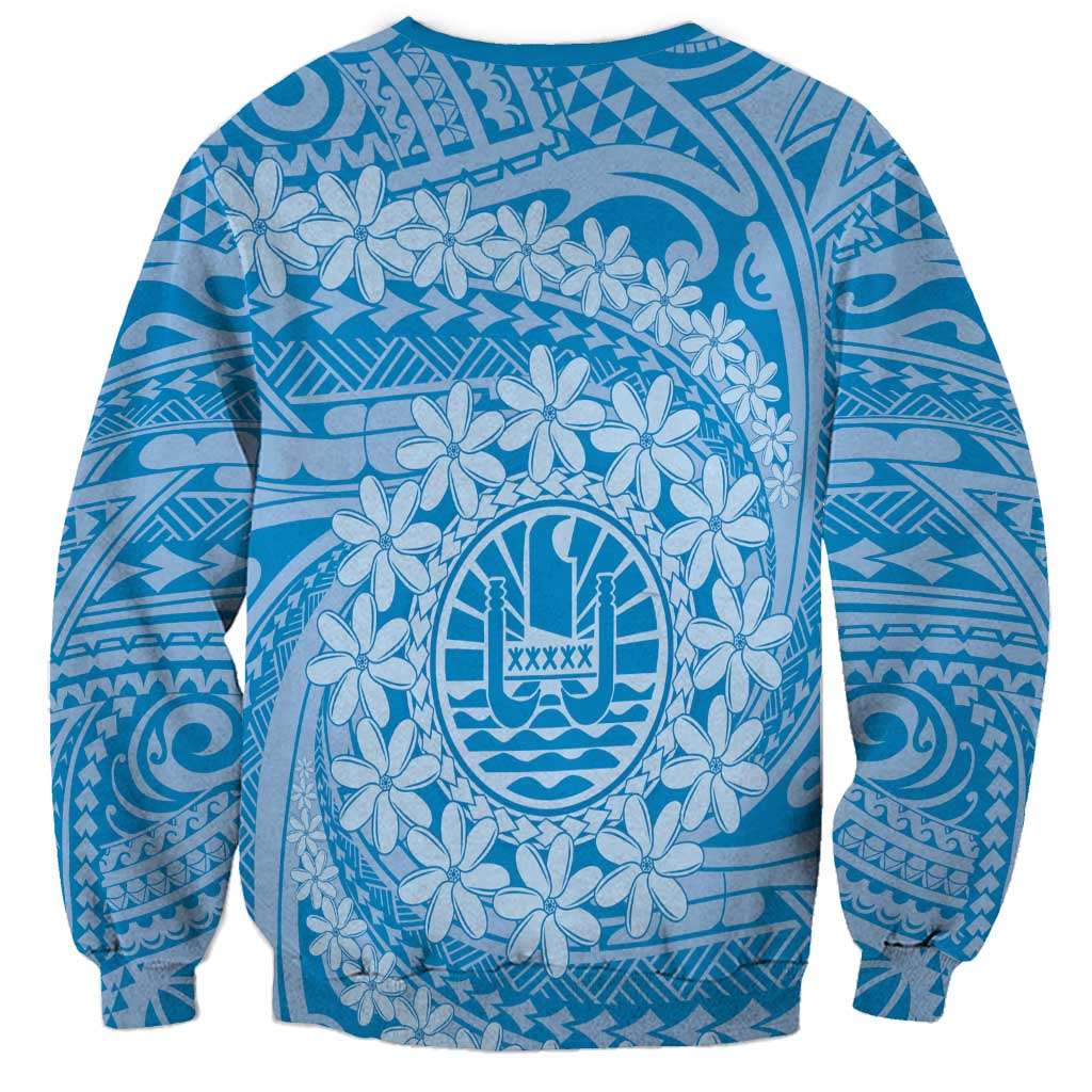 Tahitian Tiare Flower Sweatshirt Blue Polynesian Pattern