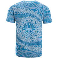 Tahitian Tiare Flower T Shirt Blue Polynesian Pattern