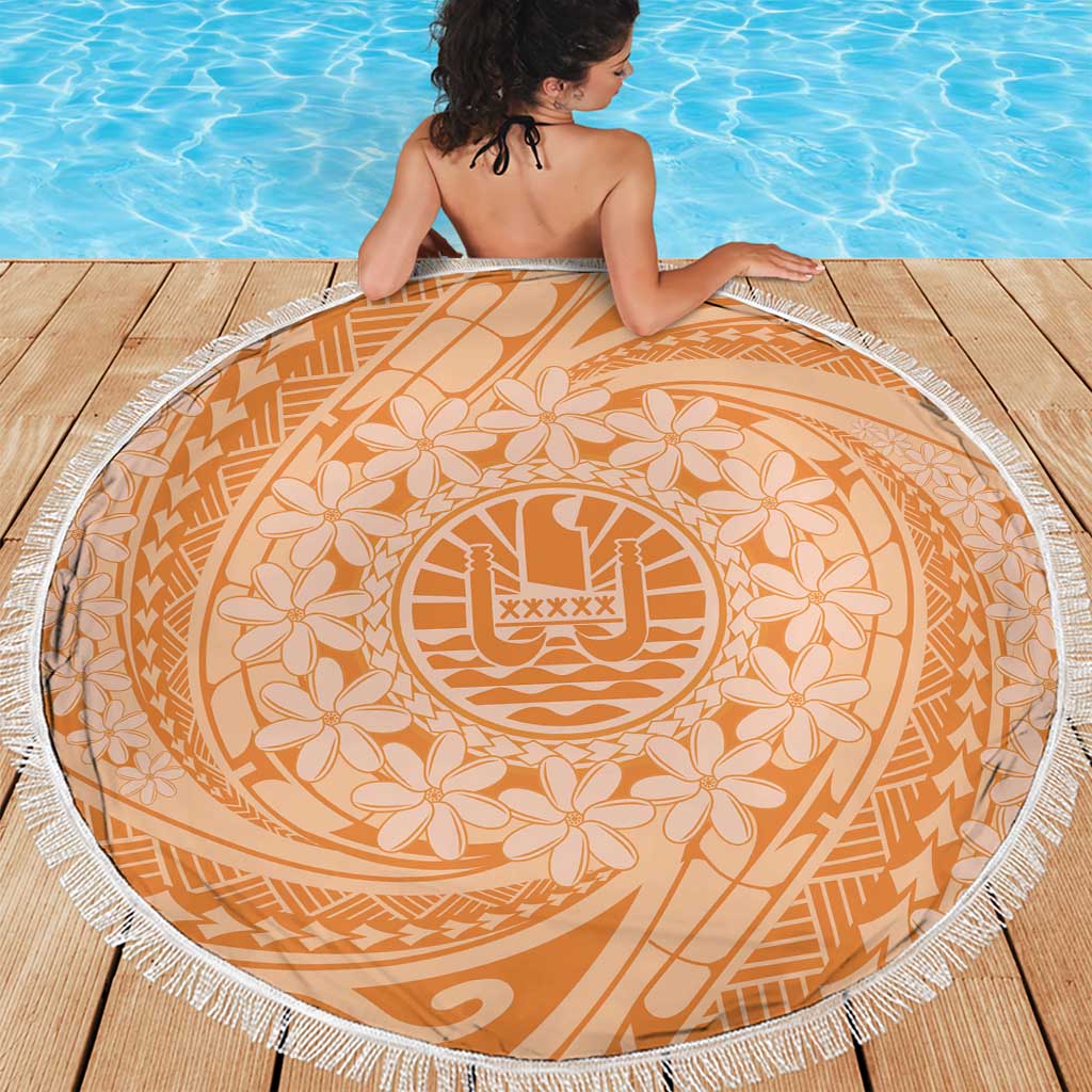 Tahitian Tiare Flower Beach Blanket Gold Polynesian Pattern