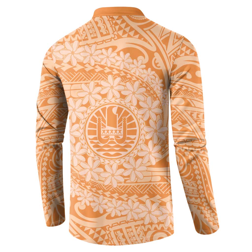 Tahitian Tiare Flower Button Sweatshirt Gold Polynesian Pattern