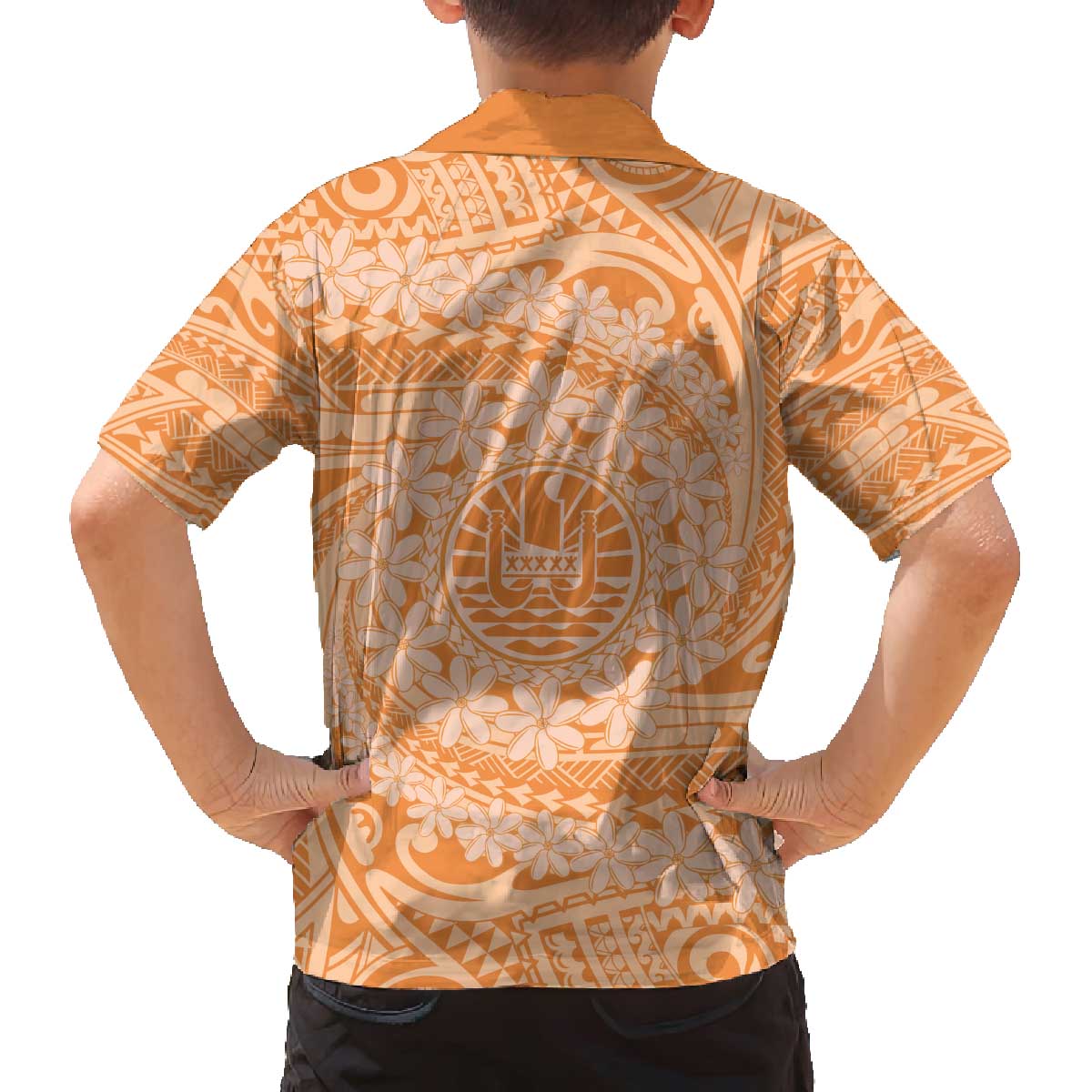 Tahitian Tiare Flower Family Matching Off The Shoulder Long Sleeve Dress and Hawaiian Shirt Gold Polynesian Pattern LT9 - Polynesian Pride