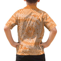 Tahitian Tiare Flower Family Matching Off The Shoulder Long Sleeve Dress and Hawaiian Shirt Gold Polynesian Pattern LT9 - Polynesian Pride