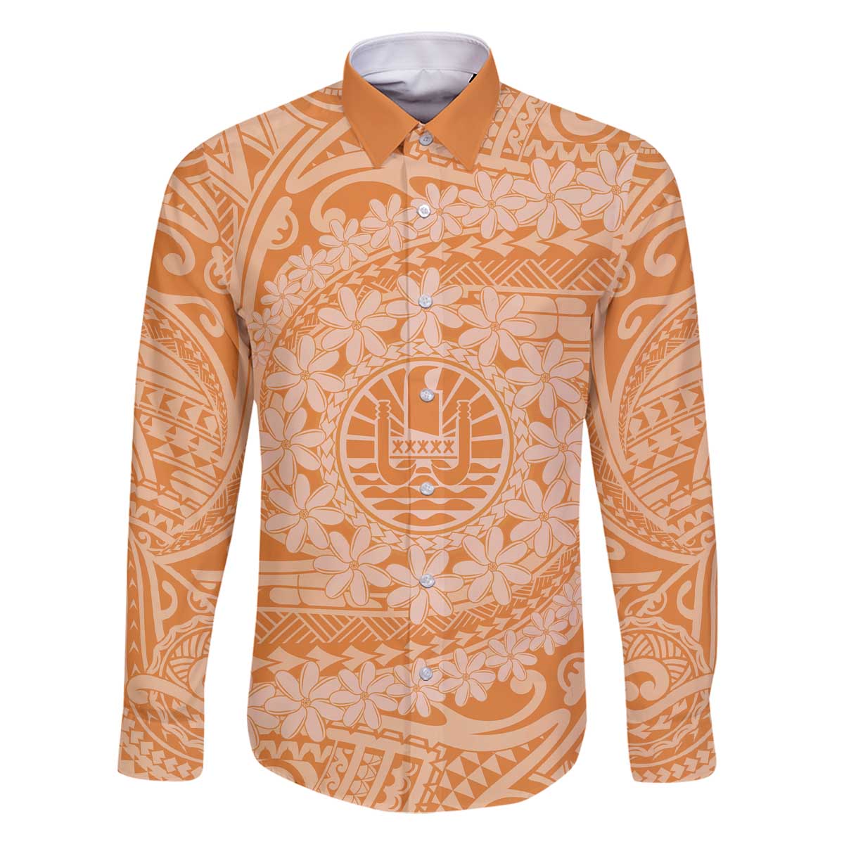 Tahitian Tiare Flower Family Matching Off The Shoulder Long Sleeve Dress and Hawaiian Shirt Gold Polynesian Pattern LT9 Dad's Shirt - Long Sleeve Gold - Polynesian Pride