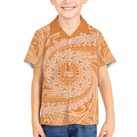 Tahitian Tiare Flower Family Matching Off The Shoulder Long Sleeve Dress and Hawaiian Shirt Gold Polynesian Pattern LT9 Son's Shirt Gold - Polynesian Pride