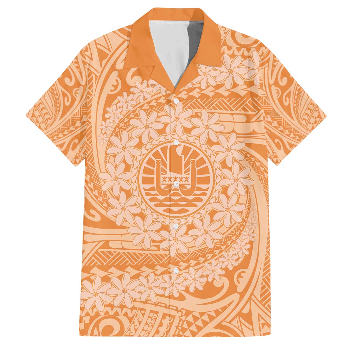 Tahitian Tiare Flower Family Matching Puletasi and Hawaiian Shirt Gold Polynesian Pattern