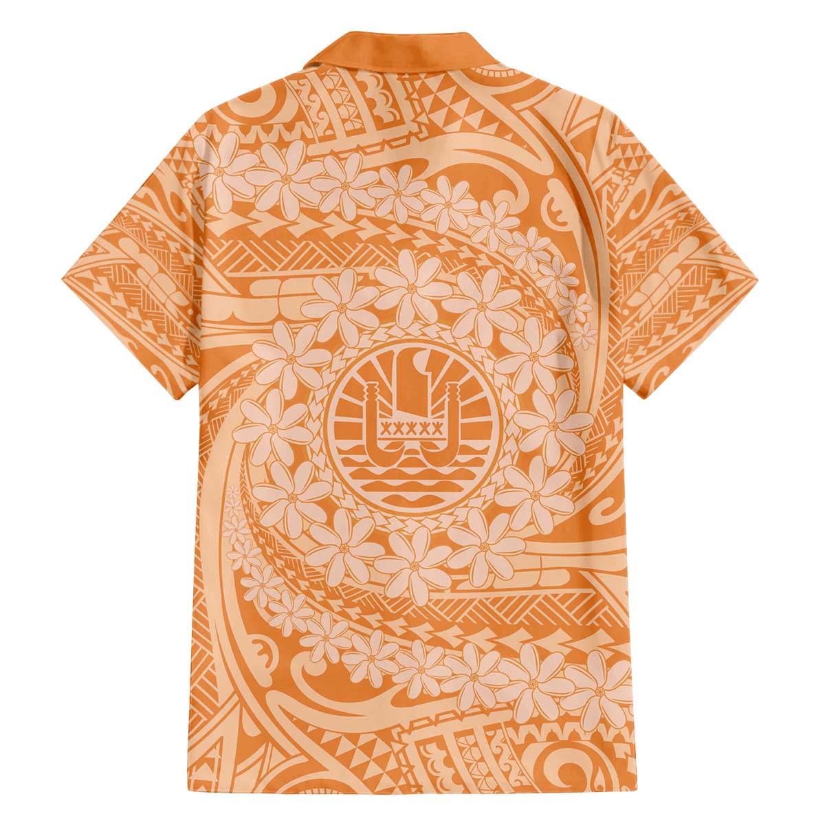 Tahitian Tiare Flower Family Matching Puletasi and Hawaiian Shirt Gold Polynesian Pattern