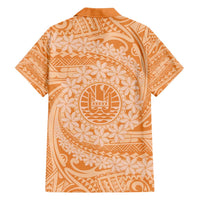 Tahitian Tiare Flower Family Matching Short Sleeve Bodycon Dress and Hawaiian Shirt Gold Polynesian Pattern
