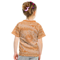 Tahitian Tiare Flower Kid T Shirt Gold Polynesian Pattern