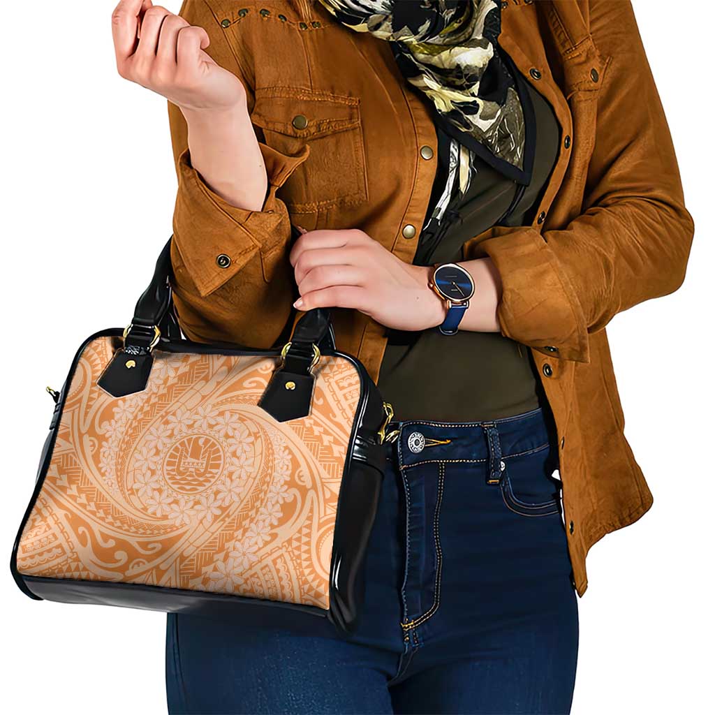 Tahitian Tiare Flower Shoulder Handbag Gold Polynesian Pattern