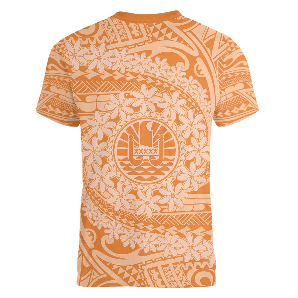 Tahitian Tiare Flower Women V-Neck T-Shirt Gold Polynesian Pattern LT9 - Polynesian Pride