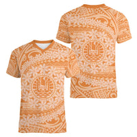 Tahitian Tiare Flower Women V-Neck T-Shirt Gold Polynesian Pattern LT9 - Polynesian Pride