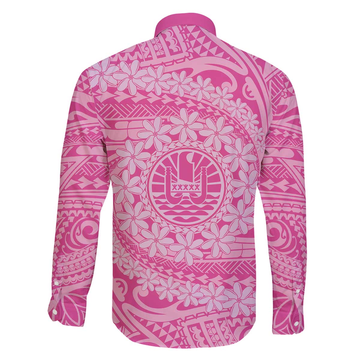 Tahitian Tiare Flower Family Matching Off The Shoulder Long Sleeve Dress and Hawaiian Shirt Pink Polynesian Pattern LT9 - Polynesian Pride