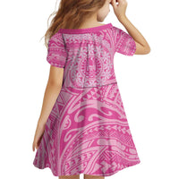 Tahitian Tiare Flower Family Matching Off Shoulder Short Dress and Hawaiian Shirt Pink Polynesian Pattern