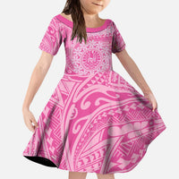 Tahitian Tiare Flower Family Matching Puletasi and Hawaiian Shirt Pink Polynesian Pattern