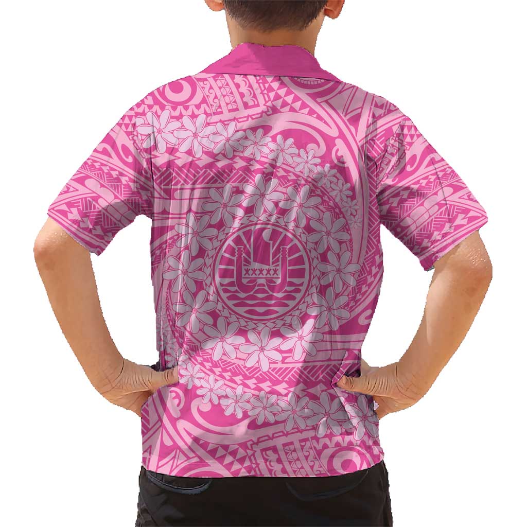 Tahitian Tiare Flower Kid Hawaiian Shirt Pink Polynesian Pattern