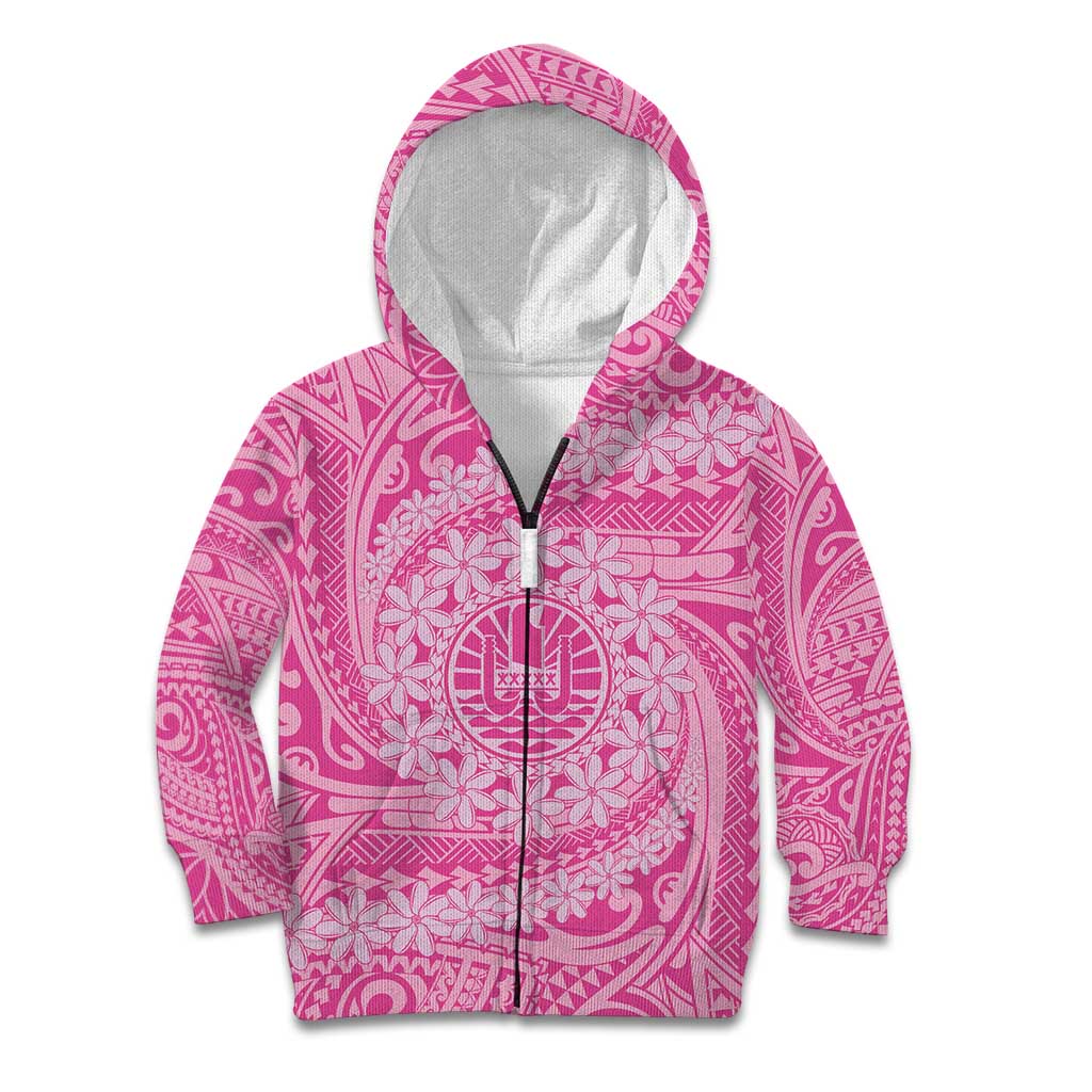 Tahitian Tiare Flower Kid Hoodie Pink Polynesian Pattern
