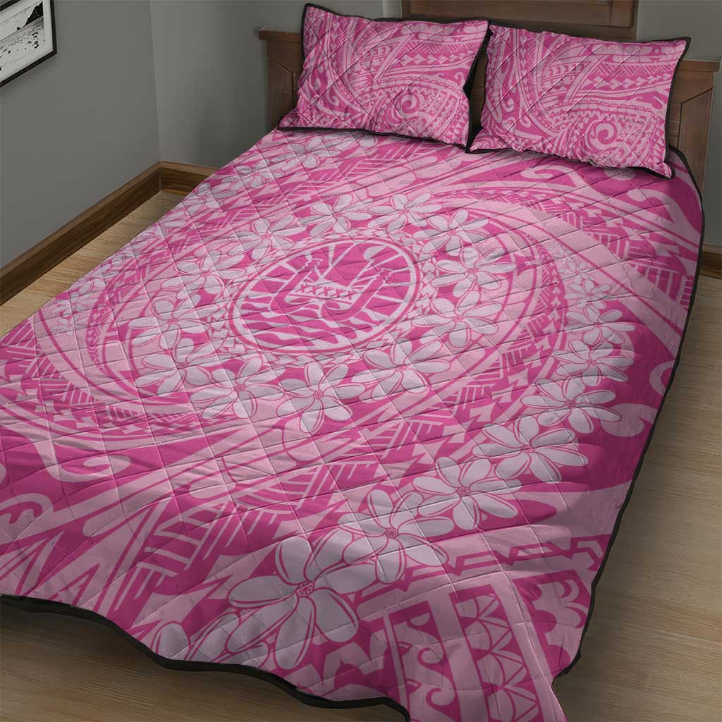 Tahitian Tiare Flower Quilt Bed Set Pink Polynesian Pattern LT9 - Polynesian Pride