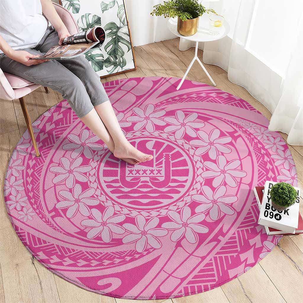 Tahitian Tiare Flower Round Carpet Pink Polynesian Pattern LT9 - Polynesian Pride