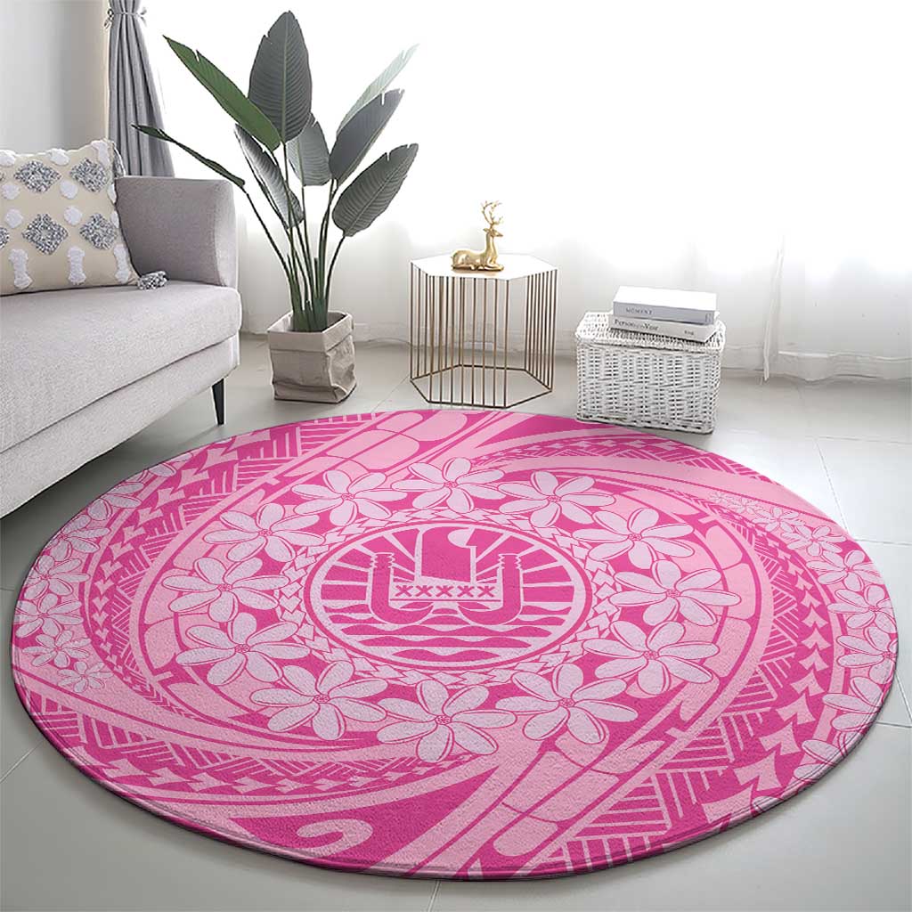 Tahitian Tiare Flower Round Carpet Pink Polynesian Pattern LT9 - Polynesian Pride