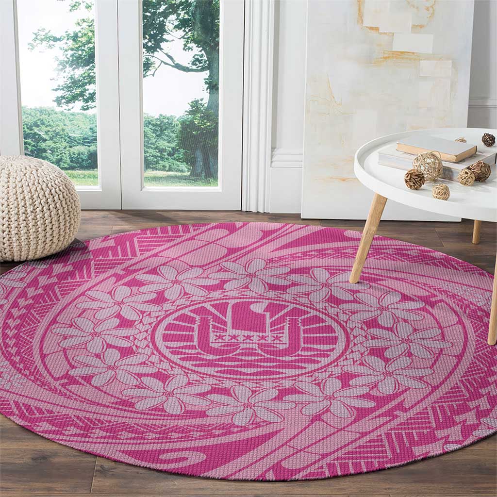 Tahitian Tiare Flower Round Carpet Pink Polynesian Pattern LT9 - Polynesian Pride