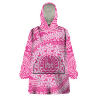 Tahitian Tiare Flower Wearable Blanket Hoodie Pink Polynesian Pattern