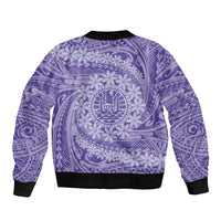 Tahitian Tiare Flower Bomber Jacket Violet Polynesian Pattern
